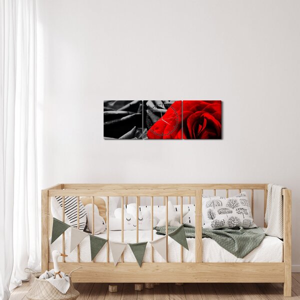 Obraz - Květy růží (s hodinami) (90x30 cm)