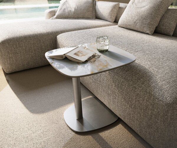 DELIFE Konferenční stolek Edge oválný 50×50 cm keramika Onyx Pearl Eleny nerezová ocel broušená