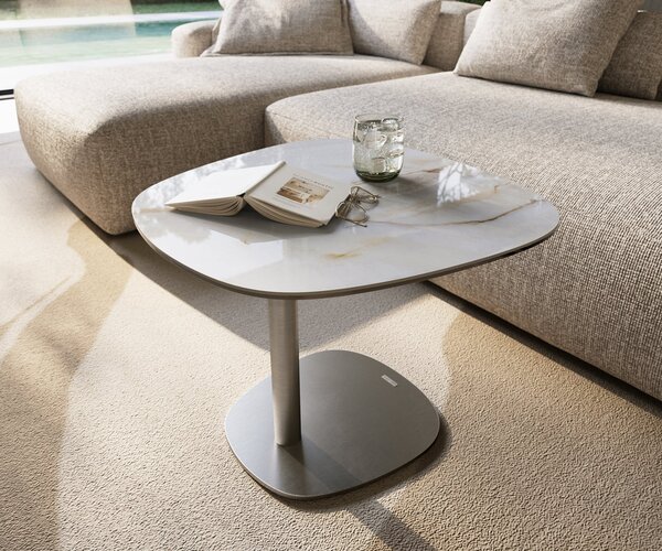 DELIFE Konferenční stolek Edge tvar oválný 60×60 cm keramika Onyx Pearl Eleny nerezová ocel kartáčovaná