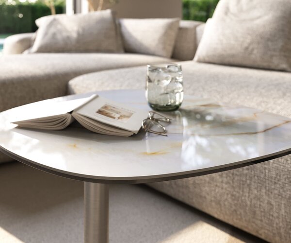 DELIFE Konferenční stolek Edge tvar oválný 60×60 cm keramika Onyx Pearl Eleny nerezová ocel kartáčovaná