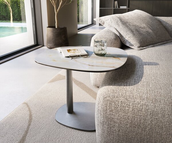 DELIFE Konferenční stolek Edge tvar oválný 60×60 cm keramika Onyx Pearl Eleny nerezová ocel kartáčovaná