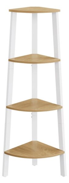 Designová rohová police, 4 patra, zlatý dub/bílá
