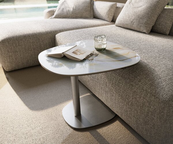 DELIFE Konferenční stolek Edge tvar oválný 60×60 cm keramika Onyx Pearl Eleny nerezová ocel kartáčovaná