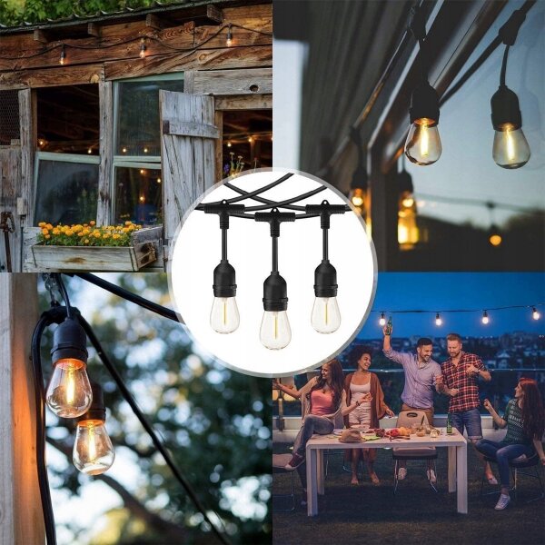 LED Venkovní dekorační řetěz 15xE27/1W/230V 15,94 m IP44 černá