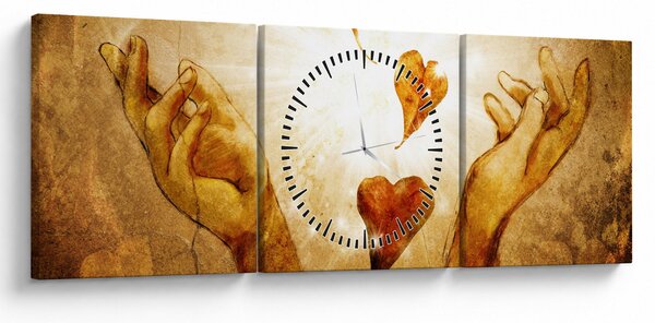 Obraz - Malba rukou plných lásky (s hodinami) (90x30 cm)