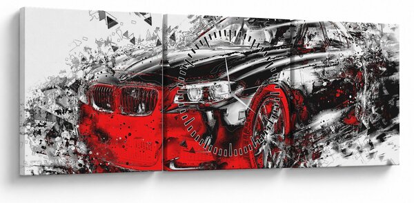 Obraz - Malované auto v akci (s hodinami) (90x30 cm)