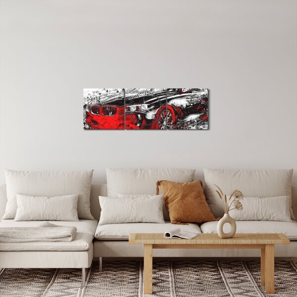 Obraz - Malované auto v akci (s hodinami) (90x30 cm)