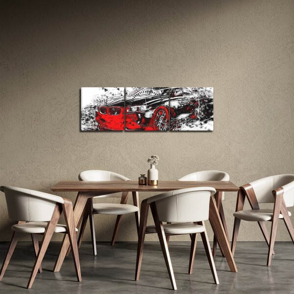Obraz - Malované auto v akci (s hodinami) (90x30 cm)