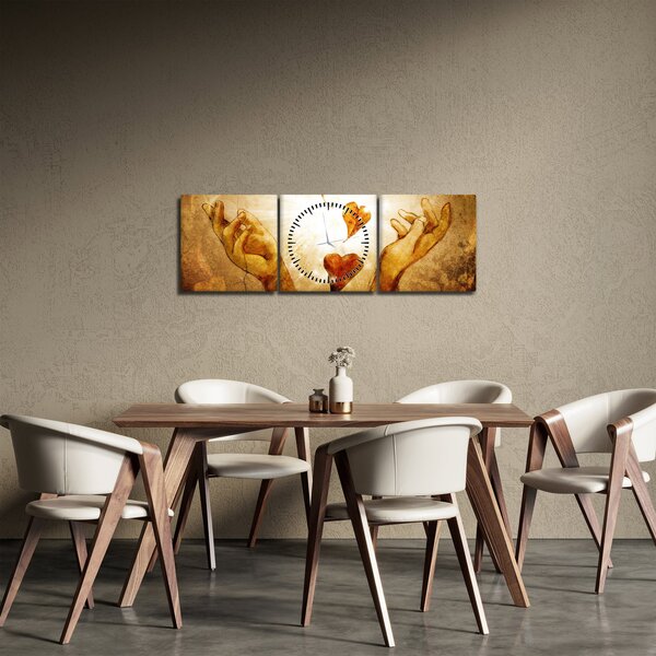 Obraz - Malba rukou plných lásky (s hodinami) (90x30 cm)