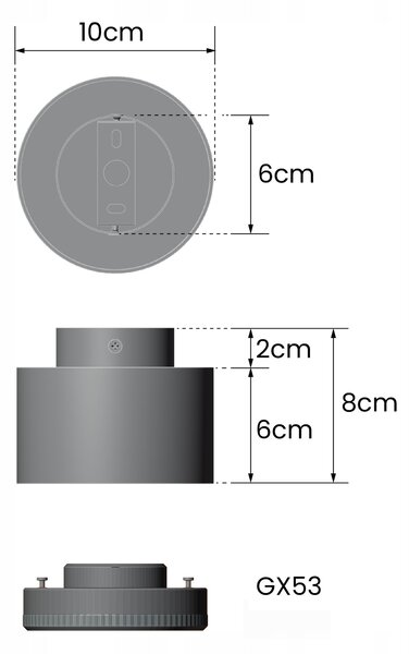Přisazené bodové svítidlo GX53 s LED, černé, Ø 10 cm