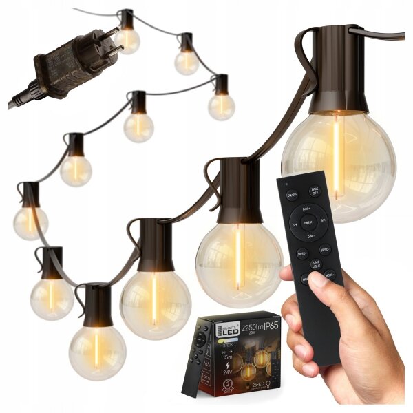 LED Stmívatelný venkovní řetěz 25xE12/1W/24/230V 17,5 m IP65 černá + DO
