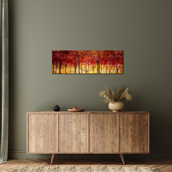 Obraz - Malba listnatého lesa (s hodinami) (90x30 cm)