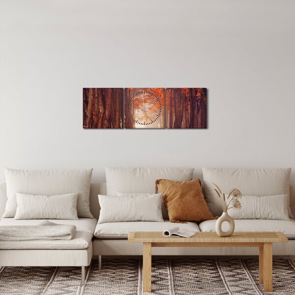 Obraz - Podzimní les (s hodinami) (90x30 cm)