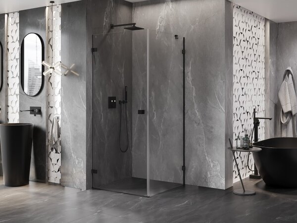 Mexen Lunar-B, výklopný sprchový kout levý 90 x 90 cm, 8mm čiré sklo, černý profil, 832-090-090-70-00-L