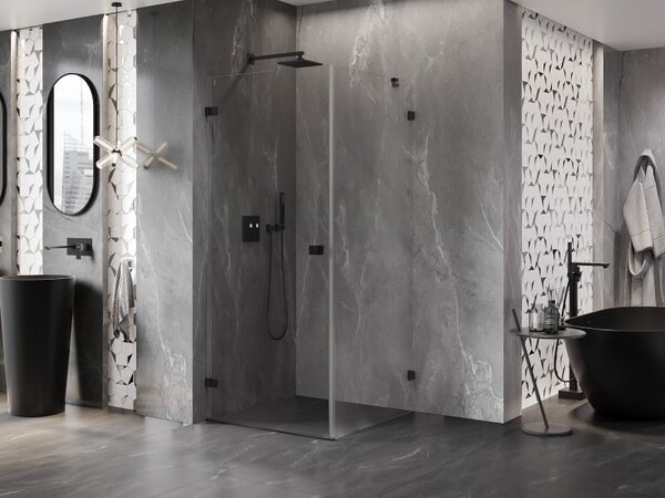 Mexen Lunar-B, výklopný sprchový kout levý 90 x 90 cm, 8mm čiré sklo, černý profil, 832-090-090-70-00-L