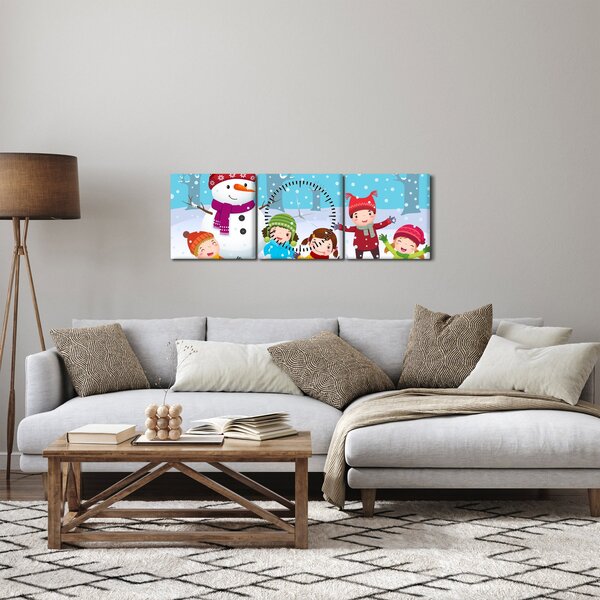 Obraz - Zimní dětské radovánky (s hodinami) (90x30 cm)