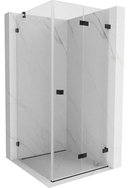 Mexen Lunar-F, sklápěcí sprchový kout pravý 70 x 70 cm, 8mm čiré sklo, černý profil, 836-070-070-70-00-P