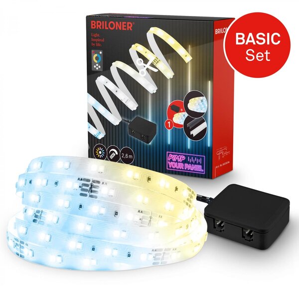 BRI 8020294 Startovací sada CCT LED pásek pro nástěnné panely – 260cm, dálkový ovladač, vč. rozbočovače - BRILONER