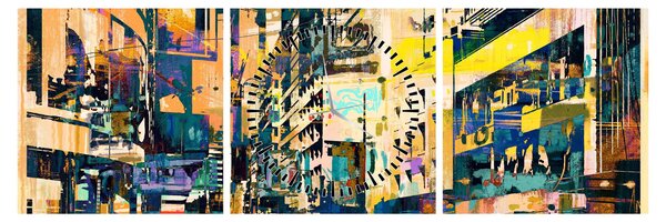 Obraz malované abstrakce (s hodinami) (90x30 cm)