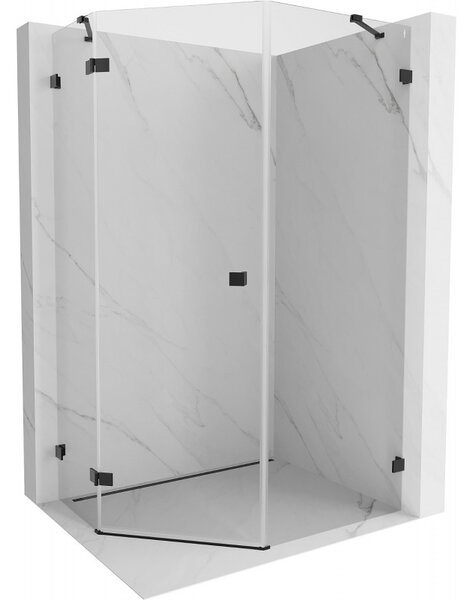 Mexen Lunar, pětiúhelníkový sprchový kout s levým sklonem 80 x 90 cm, 8mm čiré sklo, černý profil, 831-080L-090P-70-00-L
