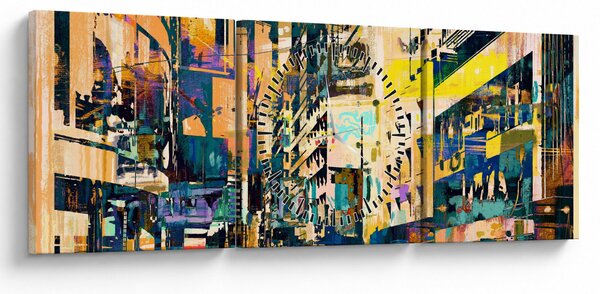 Obraz malované abstrakce (s hodinami) (90x30 cm)