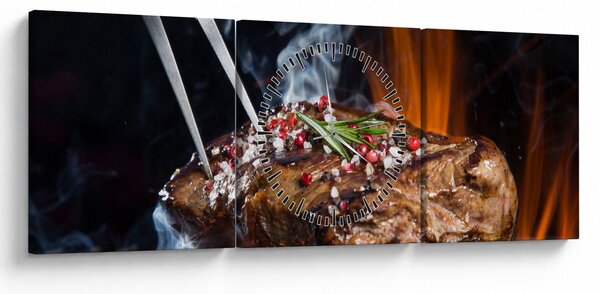 Obraz steaku na grilu (s hodinami) (90x30 cm)