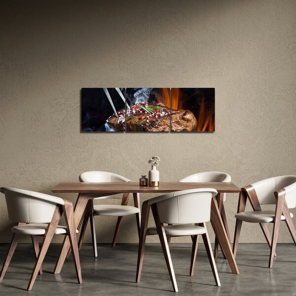 Obraz steaku na grilu (s hodinami) (90x30 cm)