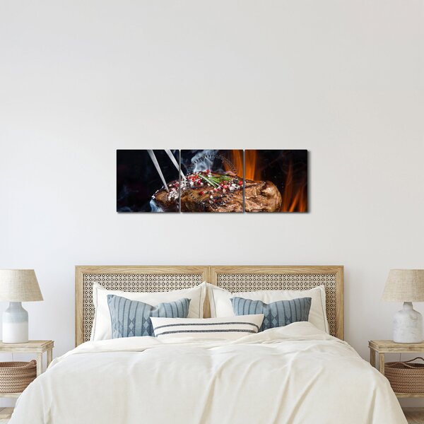 Obraz steaku na grilu (s hodinami) (90x30 cm)