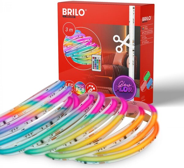 BRILO 2322480 COB LED pásek 3m, dálkový ovladač, RGB IC dynamické barvy, bílý - BRILO