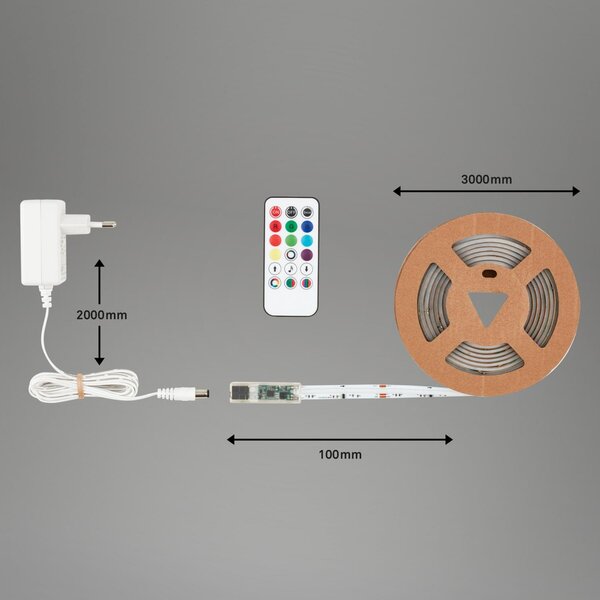 BRILO 2322480 COB LED pásek 3m, dálkový ovladač, RGB IC dynamické barvy, bílý - BRILO