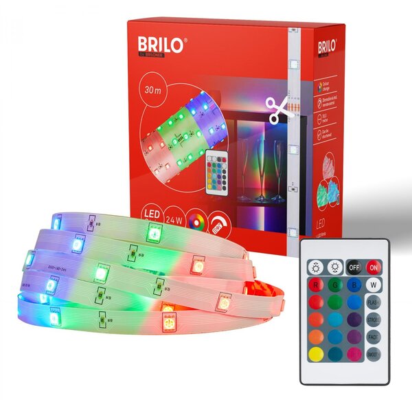 BRILO 2323540 LED pásek 30m, dálkový ovladač, RGB dynamické barvy, bílý - BRILO
