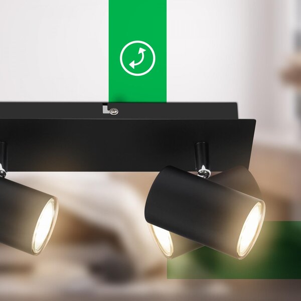 BRILO 2840035 Isil A LED stropní bodové svítidlo, energetická třída A, 3-ramenné, 50.000h životnost, nastavitelné, černé - BRILO