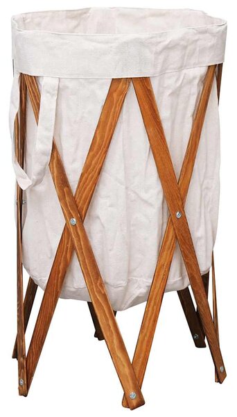 Skládací koš na prádlo krémový dřevo a textil 284227