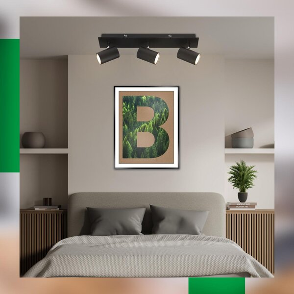 BRILO 2840035 Isil A LED stropní bodové svítidlo, energetická třída A, 3-ramenné, 50.000h životnost, nastavitelné, černé - BRILO