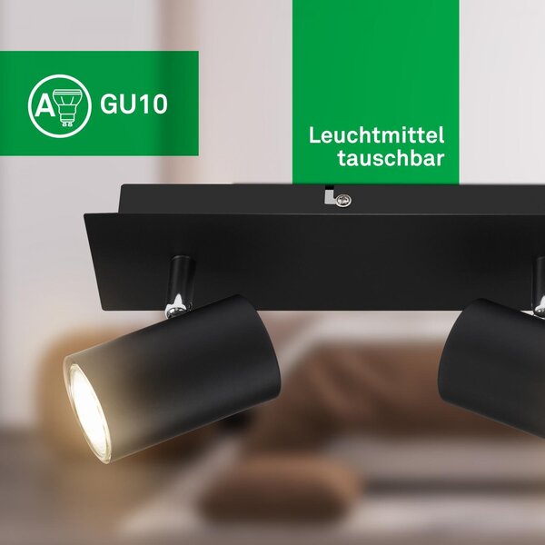 BRILO 2840035 Isil A LED stropní bodové svítidlo, energetická třída A, 3-ramenné, 50.000h životnost, nastavitelné, černé - BRILO