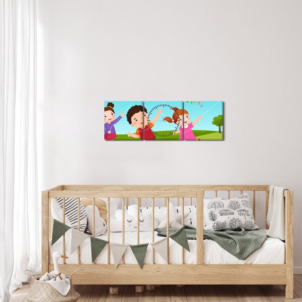 Obraz - Děti pouští draka (s hodinami) (90x30 cm)