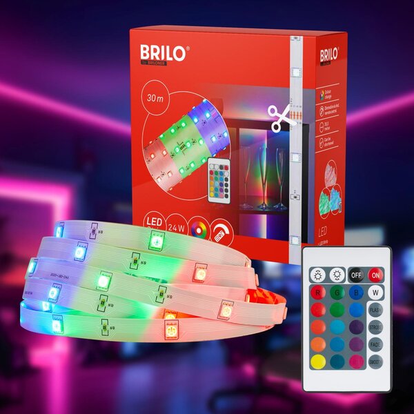 BRILO 2323540 LED pásek 30m, dálkový ovladač, RGB dynamické barvy, bílý - BRILO