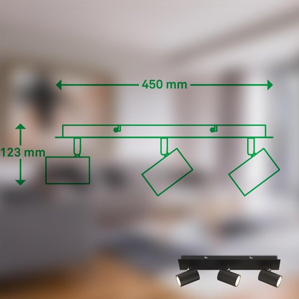 BRILO 2840035 Isil A LED stropní bodové svítidlo, energetická třída A, 3-ramenné, 50.000h životnost, nastavitelné, černé - BRILO