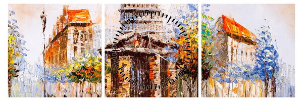 Obraz - Malovaná městká památka (s hodinami) (90x30 cm)