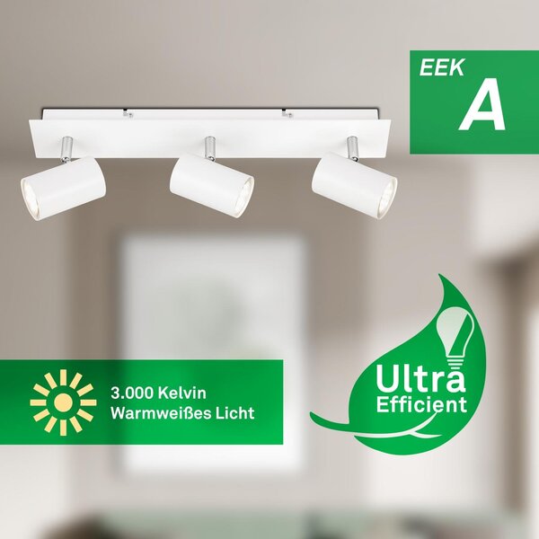 BRILO 2840036 Isil A LED stropní bodové svítidlo, energetická třída A, 3-ramenné, 50.000h životnost, nastavitelné, bílé - BRILO