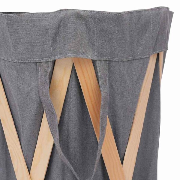 Skládací koš na prádlo šedý dřevo a textil 284228