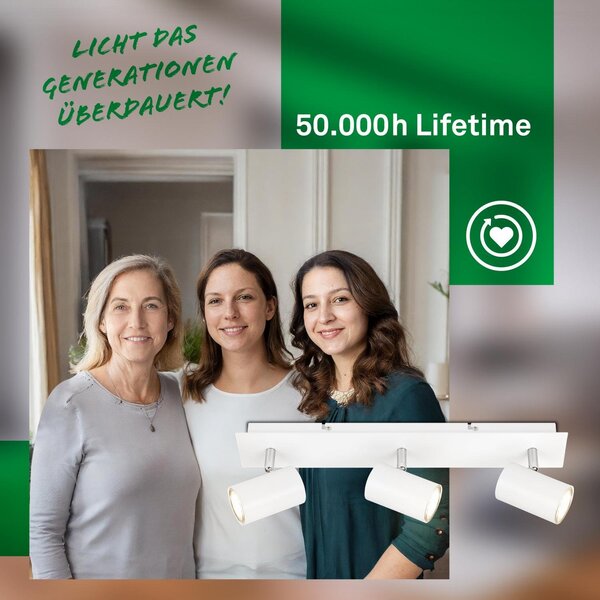 BRILO 2840036 Isil A LED stropní bodové svítidlo, energetická třída A, 3-ramenné, 50.000h životnost, nastavitelné, bílé - BRILO