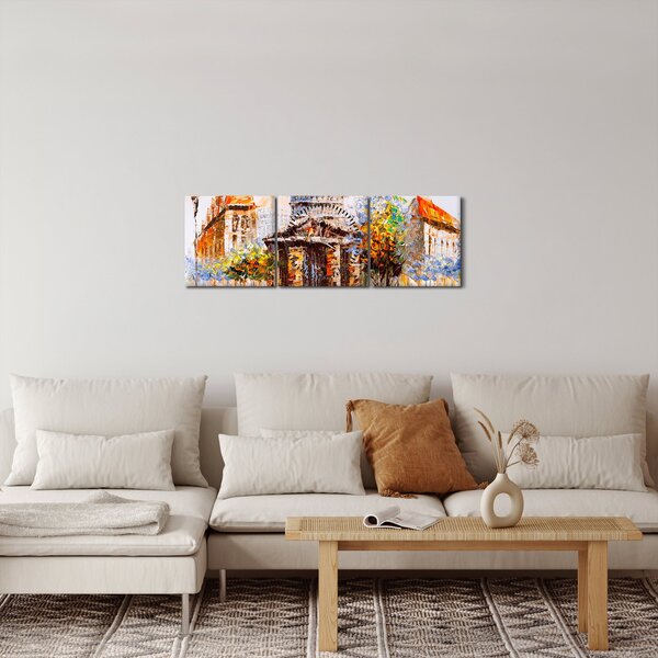 Obraz - Malovaná městká památka (s hodinami) (90x30 cm)