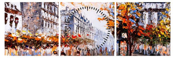 Obraz - Život ve městě (s hodinami) (90x30 cm)