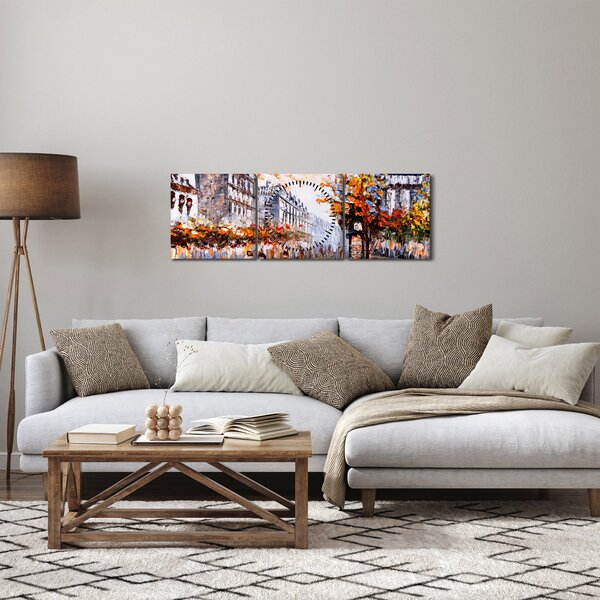 Obraz - Život ve městě (s hodinami) (90x30 cm)