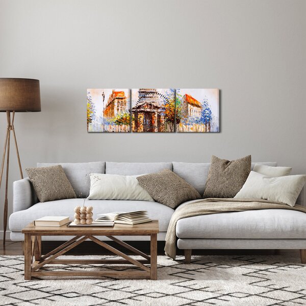 Obraz - Malovaná městká památka (s hodinami) (90x30 cm)