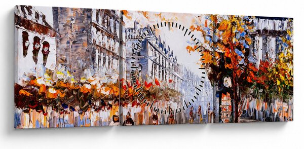 Obraz - Život ve městě (s hodinami) (90x30 cm)