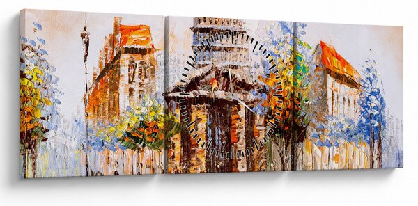 Obraz - Malovaná městká památka (s hodinami) (90x30 cm)