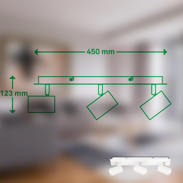 BRILO 2840036 Isil A LED stropní bodové svítidlo, energetická třída A, 3-ramenné, 50.000h životnost, nastavitelné, bílé - BRILO