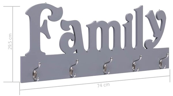 Nástěnný věšák FAMILY šedý 74 x 29,5 cm 284246
